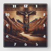 Jezus gekruisigd tegen majestueuze bergen vierkante klok (Voorkant)