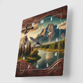 Jezus gekruisigd voor de majestueuze bergen vierkante klok (Hoek)