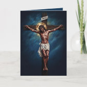 Jezus Gekruisigde Gezegende Pasen Kaart Blauw (Voorkant)