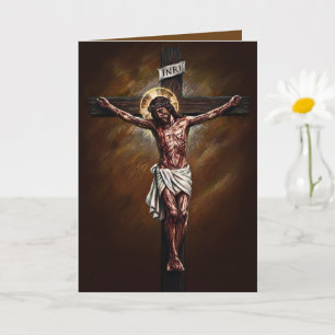 Jezus Gekruisigde Gezegende Pasen Kaart Bruin