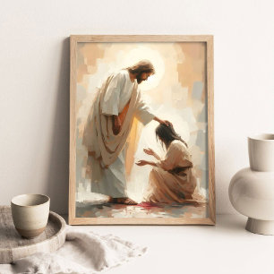 Jezus geneest de bloedende vrouw, Christelijke Sch Poster