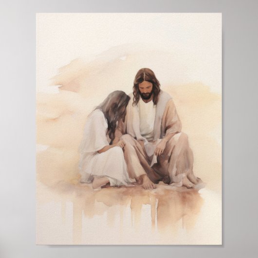 Jezus geneest de bloedende vrouw - minimalistisch  poster (Voorkant)