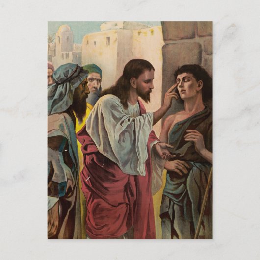 Jezus geneest het blinde man briefkaart (Voorkant)