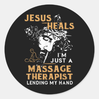 Jezus geneest in een magiër die mijn hand uitleent ronde sticker