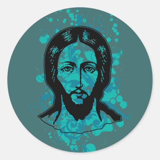 Jezus gezicht zwart gefocust splash tas ronde sticker (Voorkant)