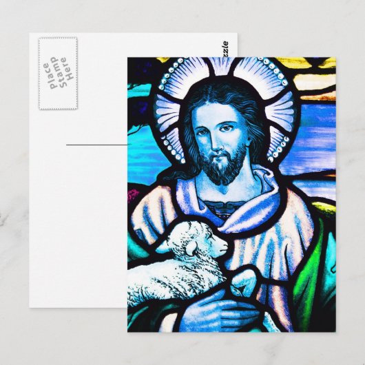 Jezus Glas in lood Briefkaart (Voorkant / Achterkant)