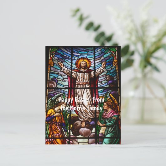 Jezus/Glas in lood Happy Easter bewerkbare tekst Briefkaart (Staand voorkant)