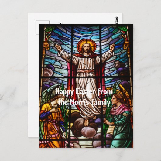 Jezus/Glas in lood Happy Easter bewerkbare tekst Briefkaart (Voorkant / Achterkant)