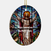 Jezus/Glas in lood Happy Easter bewerkbare tekst Keramisch Ornament (Rechts)