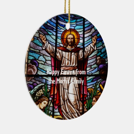 Jezus/Glas in lood Happy Easter bewerkbare tekst Keramisch Ornament (Rechts)