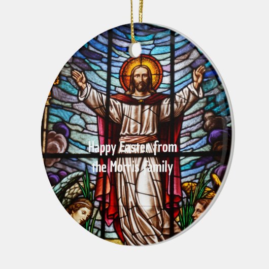 Jezus/Glas in lood Happy Easter bewerkbare tekst Keramisch Ornament (Links)