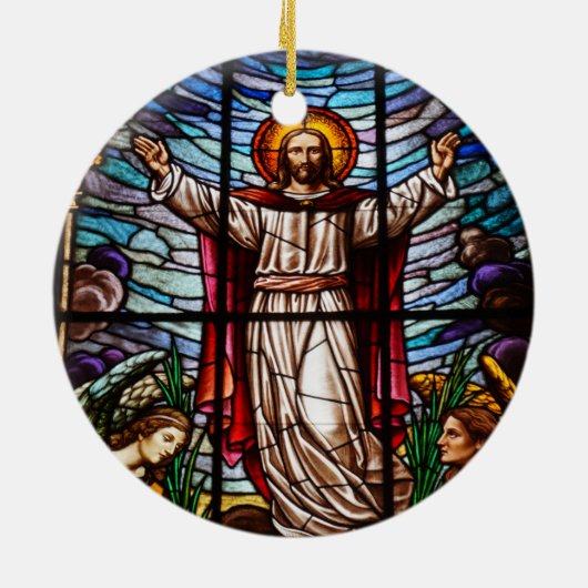 Jezus/Glas in lood Happy Easter bewerkbare tekst Keramisch Ornament (Achterkant)