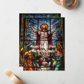 Jezus/Glas in lood Happy Easter bewerkbare tekst Notitiekaartje (Voorkant / Achterkant in situ)