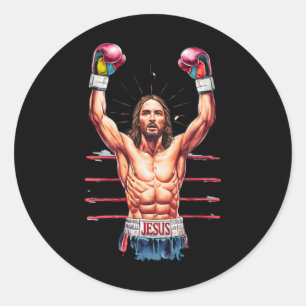 Jezus God Kickboksen of Boksen Overwinning Grappig Ronde Sticker