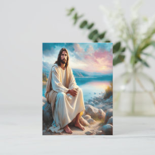 Jezus Goddelijke Vrede naast zonsondergang wateren Briefkaart