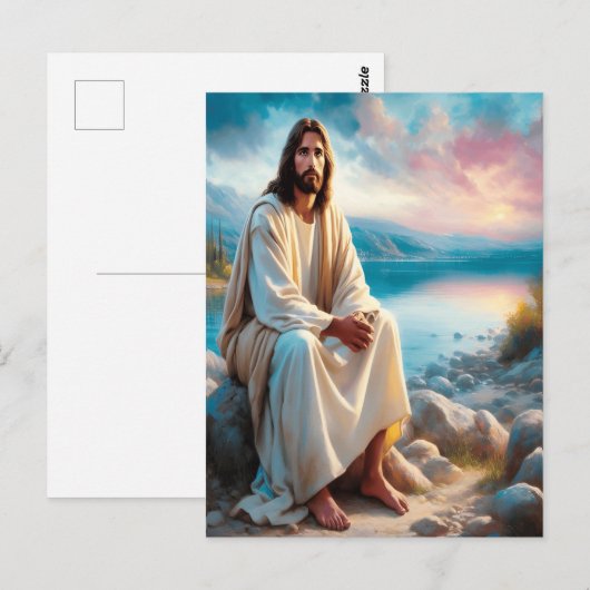 Jezus Goddelijke Vrede naast zonsondergang wateren Briefkaart (Voorkant / Achterkant)