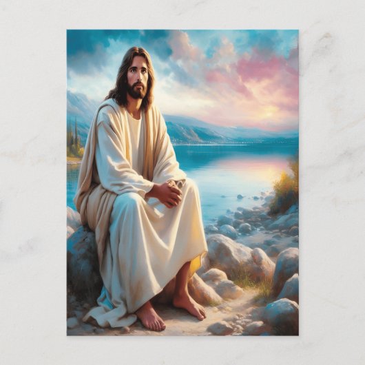Jezus Goddelijke Vrede naast zonsondergang wateren Briefkaart (Voorkant)