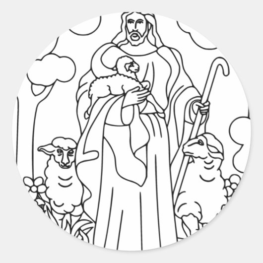 Jezus goede herder ronde sticker (Voorkant)