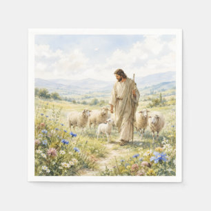 Jezus Goede Herder Wilde Bloem Waterverf Servet