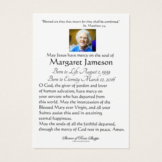 Jezus Good Shepherdi Religieuze Sympathie Funeral Visitekaartje (Achterkant)