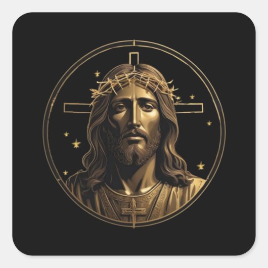 Jezus Goud 1 Vierkante Sticker (Voorkant)