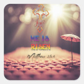 Jezus Gouden Kruis Hij is verrezen Matteüs 28:6 Vierkante Sticker (Voorkant)