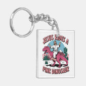 Jezus, grappige memen, Jezus rijdt op een roze din Sleutelhanger (Voorkant Links)