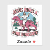 Jezus, grappige memen, Jezus rijdt op een roze din Sticker (Vel)