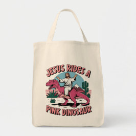 Jezus, grappige memen, Jezus rijdt op een roze din Tote Bag