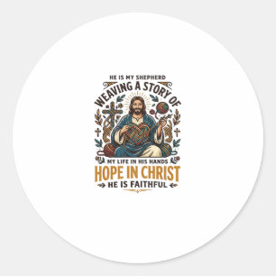 Jezus Haakwerk Breien T-Shirt Inspirerend Geloof Ronde Sticker