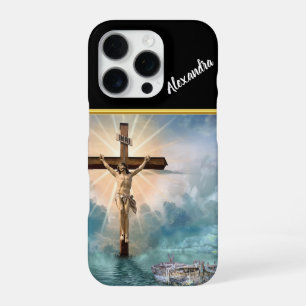 Jezus hangend aan een christelijk kruis. iPhone 16 pro hoesje