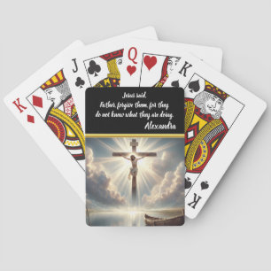 Jezus hangt aan het kruis over de wateren pokerkaarten
