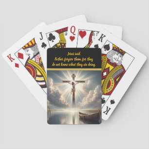 Jezus hangt kruis boven een serene oceaan pokerkaarten