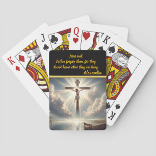 Jezus hangt kruis boven een serene oceaan pokerkaarten