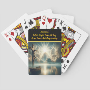 Jezus hangt kruis boven stille wateren pokerkaarten