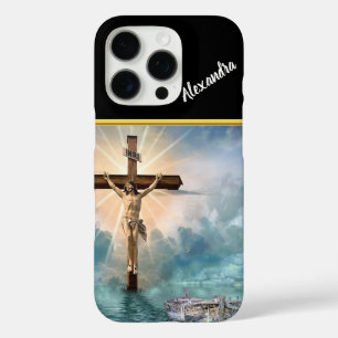 Jezus hangt van een Christelijk kruisbeeld. iPhone 16 Pro Hoesje
