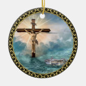 Jezus hangt van een Christelijk kruisbeeld. Keramisch Ornament (Voorkant)
