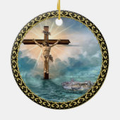 Jezus hangt van een Christelijk kruisbeeld. Keramisch Ornament (Achterkant)