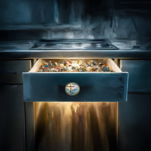 Jezus hangt van een Christelijk kruisbeeld. Keramische Knop