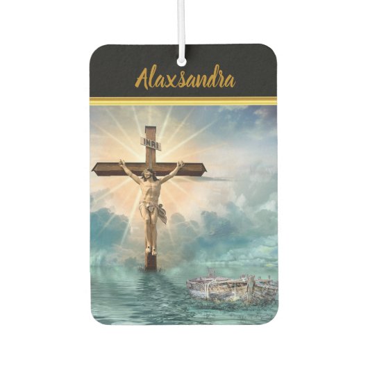 Jezus hangt van een Christelijk kruisbeeld. Luchtverfrisser (Voorkant)