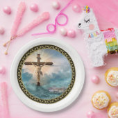 Jezus hangt van een Christelijk kruisbeeld. Papieren Bordje (Feest)