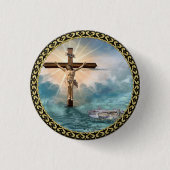 Jezus hangt van een Christelijk kruisbeeld. Ronde Button 3,2 Cm (Voorkant)