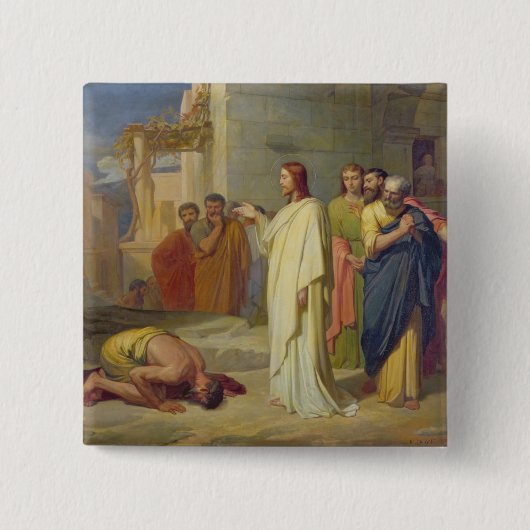 Jezus Healing the Leper, 1864 Vierkante Button 5,1 Cm (Voorkant)