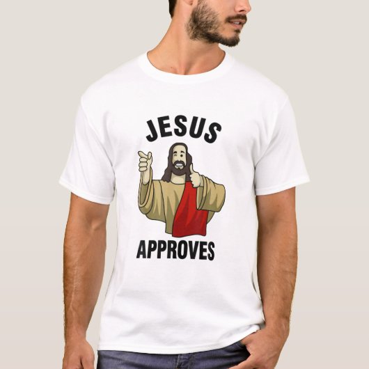 Jezus hecht zijn goedkeuring aan Buddy Christelijk T-shirt (Voorkant)