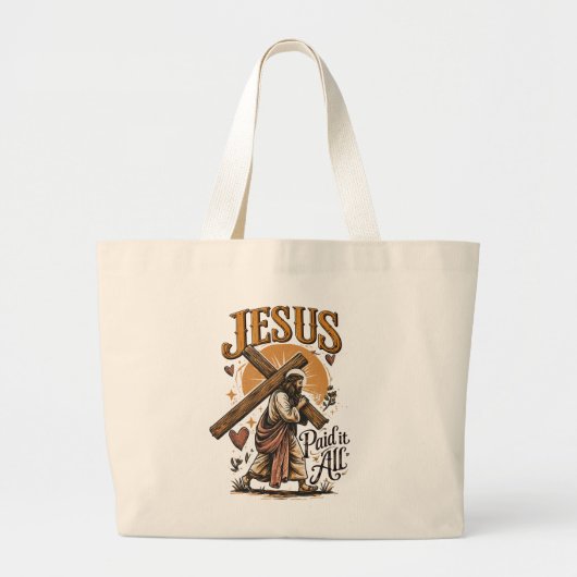 Jezus heeft alles betaald grote tote bag (Voorkant)
