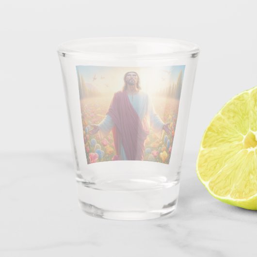 Jezus heeft een bril geschoten! shot glas (Achterkant)