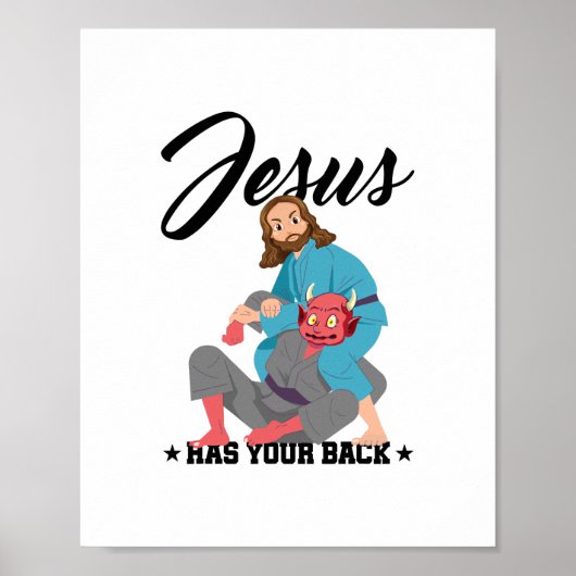 Jezus heeft je rug Jiu-Jitsu BJJ Funny MMA Poster (Voorkant)