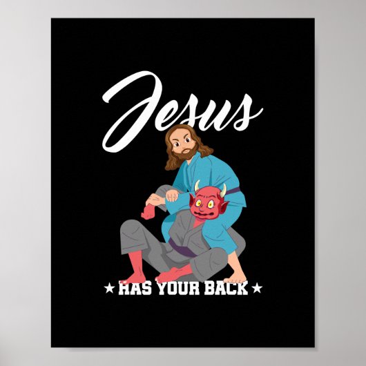 Jezus heeft je rug Jiu-Jitsu BJJ Funny MMA Poster (Voorkant)