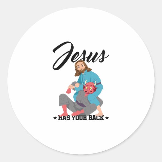 Jezus heeft je rug Jiu-Jitsu BJJ Funny MMA Ronde Sticker (Voorkant)