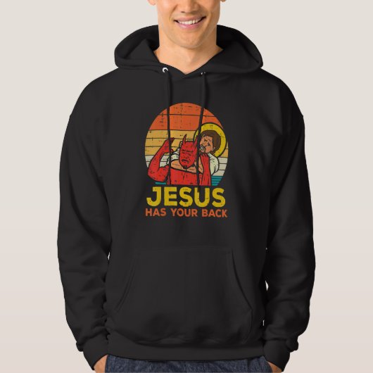 Jezus heeft je rug Jiu Jitsu Retro Christelijke Ma Hoodie (Voorkant)